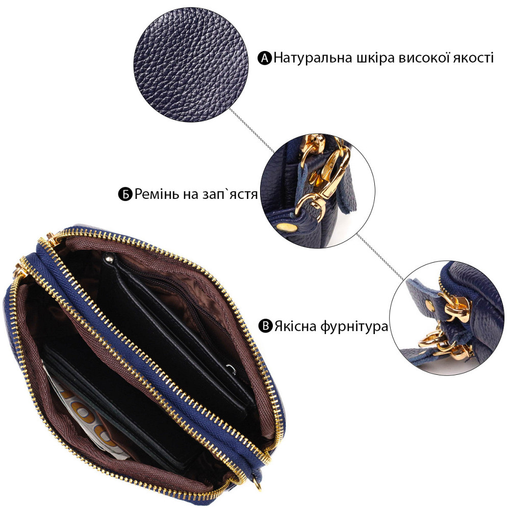 Компактний жіночий клатч на два відділення з натуральної шкіри 22089 Vintage Синій Київ - фото 5