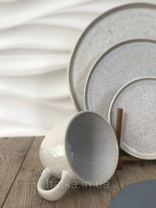 Блюдце Olens "Вайт-стоун" 14х1см круг з бортиком кераміка біла із сірими домішками для дому та ресторану Київ - фото 3