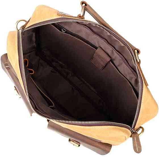 Стильный портфель из качественного текстиля из кожаными вставками Vintage 20874_1 Светло-коричневый Киев