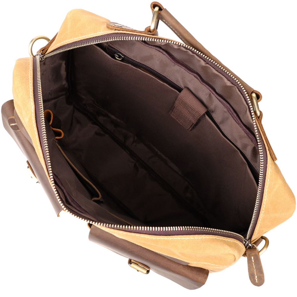 Стильний портфель з якісного текстилю зі шкіряними вставками Світло-коричневий (Vintage) Київ - фото 2