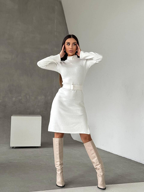 Женское стильное теплое и удобное платье с разрезами в длине миди турецкое двухстороннее ангора люкс Молочный, 46/48 Одесса - изображение 7