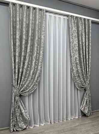Комплект готових штор VR-Textil Жакард Вензель № 293ш Сірий 200х270 см 2 шт (32-305) Київ