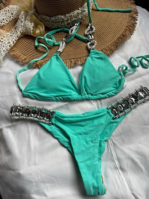 Білий роздільний купальник із камінням Бірюзовий S Харків - фото 3