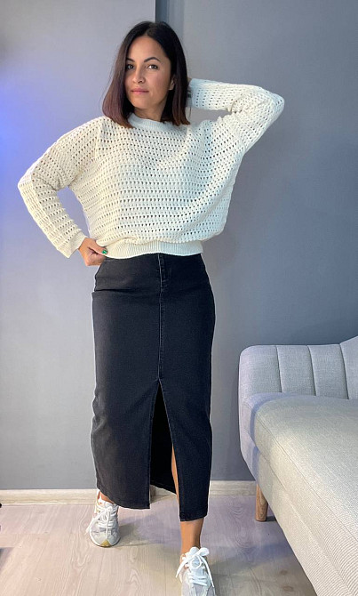 Свитер женский MIX RAY 6766 ажурная вязка прозрачная сетка паутинка, молочний, one size Киев - изображение 5