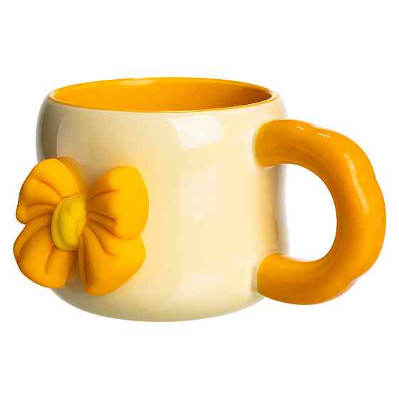 Кубок порцелянова з магнітом Бант 400 (мл) подарункова кружка прикольна чашка для дітей на подарунок Бежевий з жовтим FM-52A Коломия