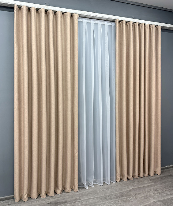 Комплект готовых штор VR-Textil Блэкаут двусторонний Eclipsе № 1817ш Песочный 100х270 см 2 шт (31-900) Киев - изображение 4