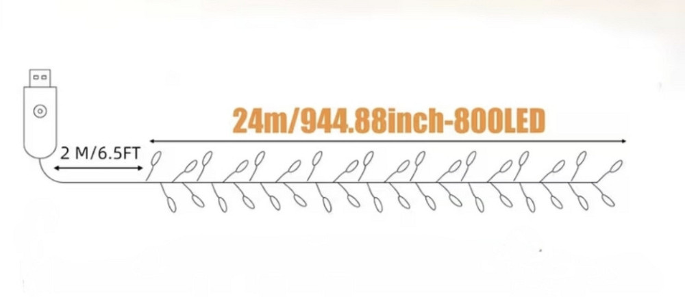 Гірлянда-бахрома 24 м 800 led з usb Холодний білий (0925) Сміла - фото 8