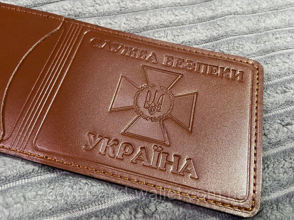 Обкладинка з якісної натуральної шкіри СБУ з кишенею (коричнева) Київ - фото 2