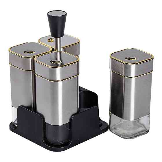 Yiwu Набір ємностей для спецій 4 шт на підставці 120 мл Хром HP-1318 Коломия