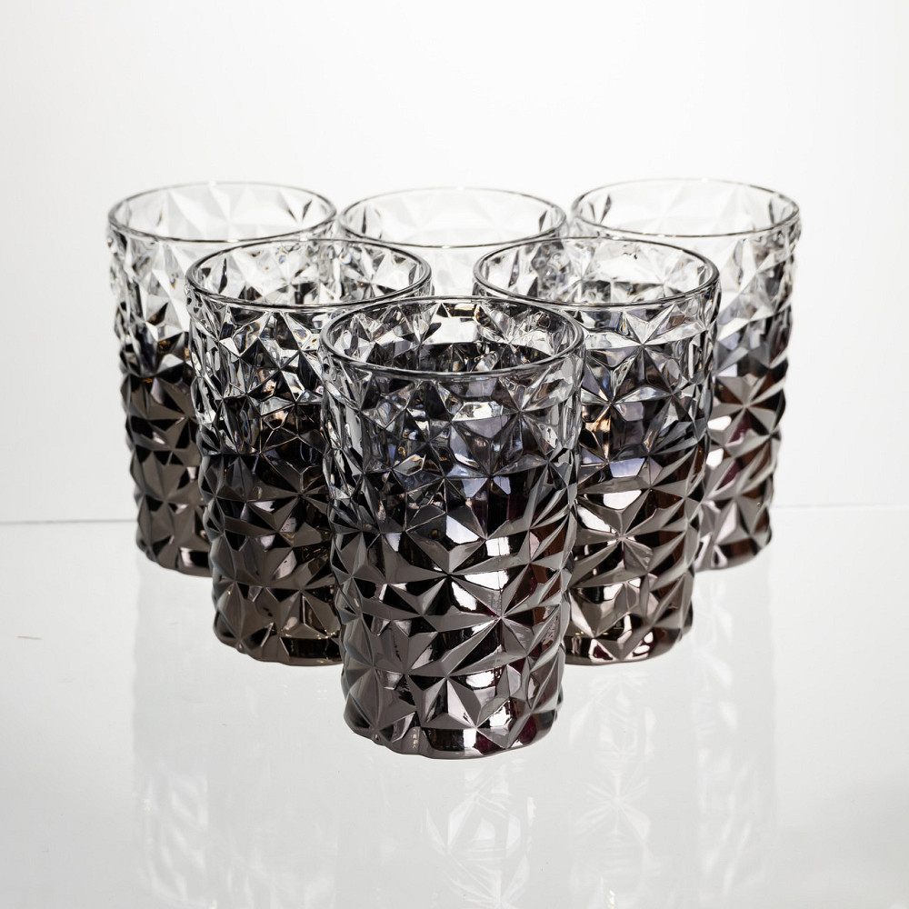 Набір склянок 6 штук 350 мл для лимонадів соку води коктейлів склянки скляні для напоїв Сірий HP-19-183 Коломия - фото 1