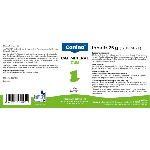 Витаминно-минеральный комплекс Canina Cat-Mineral Tabs для кошек 75 г 150 табл. Киев - изображение 2