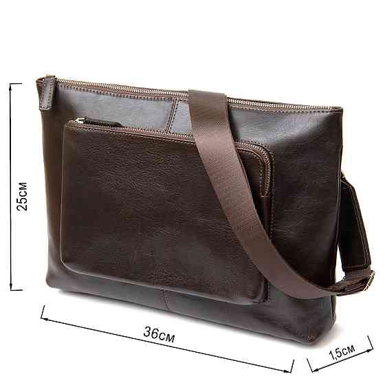 Шкіряна чоловіча прямокутна сумка для ноутбука GRANDE PELLE 11438 Коричневий Київ