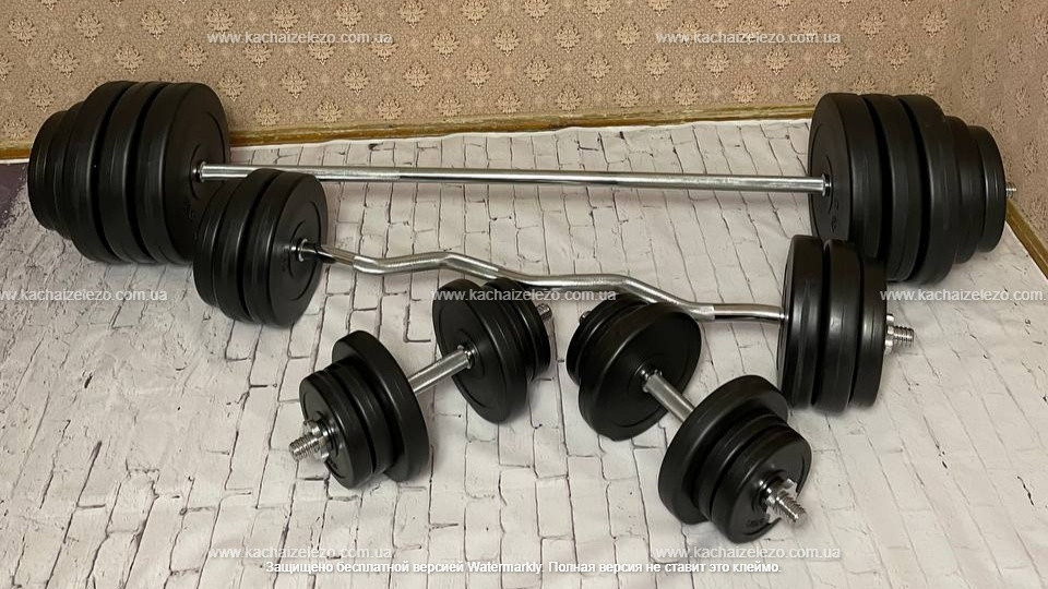 Штанга наборная + W-образный гриф с гантелями 140 кг Гантели, гири, штанги и диски ударостойкий пластик Киев - изображение 1