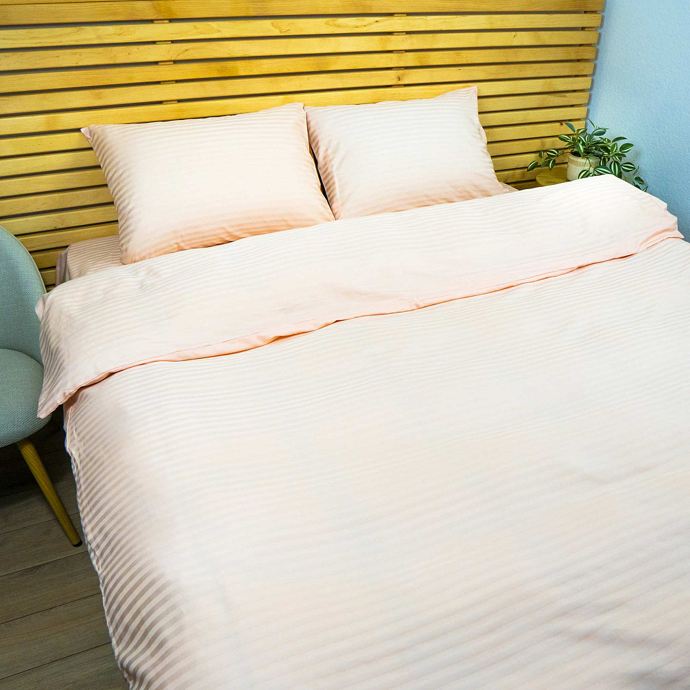 Постільна білизна Євро комплект Страйп Сатин 125 г/м2 YouStar (Персиковий) 2 х 70х70 Суми - фото 4