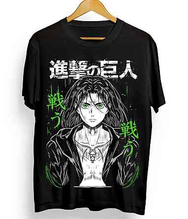 Футболка для хлопчика з аніме принтом Атака титанів оверсайз (зріст від 165 до 180) Чорний AnimeJ1133m Дніпро
