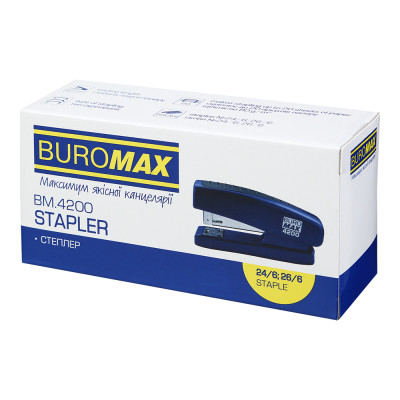 Степлер Buromax пластиковый, 20 листов, (скобы №24;26), 98 х 33 х 50 мм, синий (BM.4200-02) Винница - изображение 5