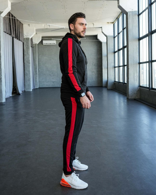 Костюм спортивный мужской лампасы весна L Черно-красный Харьков - изображение 4