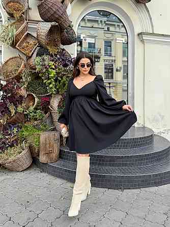 Жіноче романтичне плаття батал з декольте щільна костюмка Чорний, 50/52 Одеса