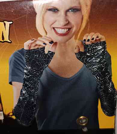 Мітенки рукавички без пальців високі принт павутинка з павуками універсальні Хелловін 35 см чорний Київ