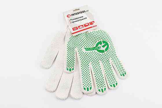 Рукавиці робочі 60% бавовна/40% поліестер 10", клас в'язки 7, білий, з платуванням, зелена ПВХ точка SP-0126 Київ