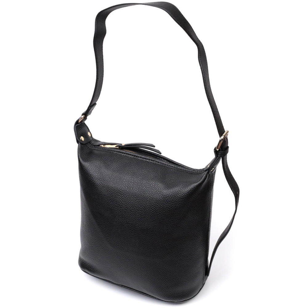 Вместительная женская сумка с одной длинной ручкой из натуральной кожи Vintage 22305 Черная Киев - изображение 2