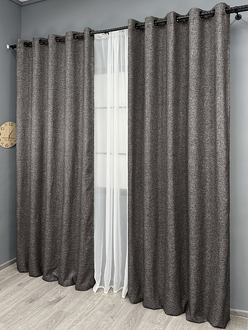 Комплект штор на люверсах VR-Textil Льон ELEMENTA № 1868ш Сірий 150х270см 2 шт (37-0272) Київ - фото 4