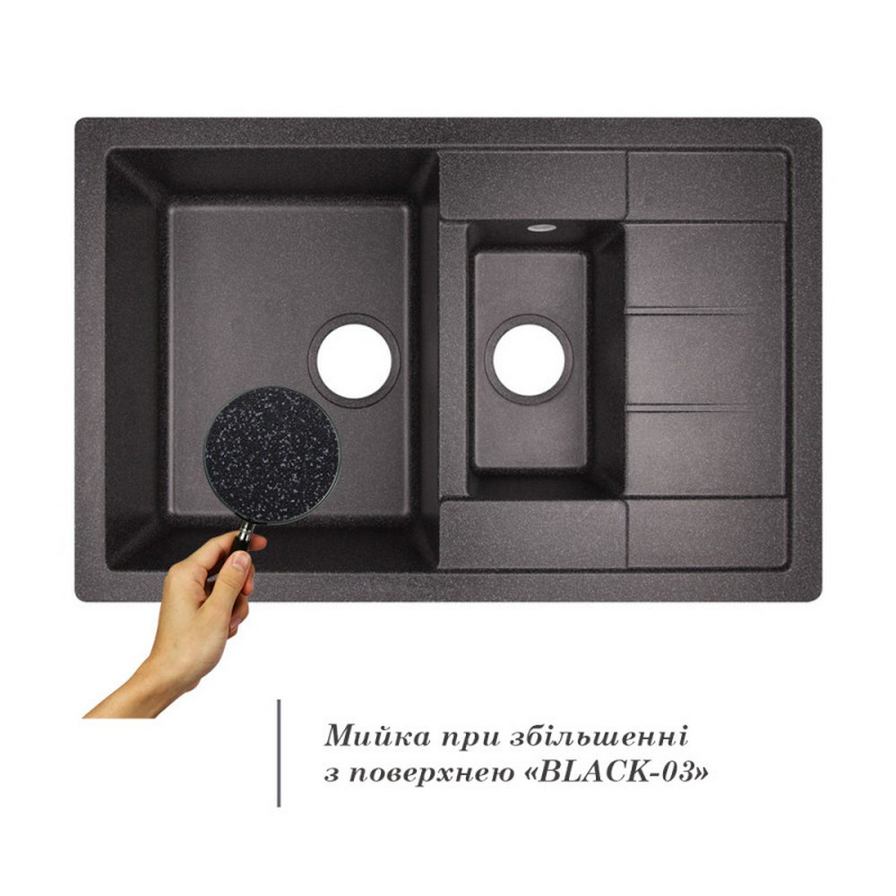 Кухонна мийка з додатковою чашею Lidz 780x495/200 BLA-03 (LIDZBLA03780495200) Київ - фото 3