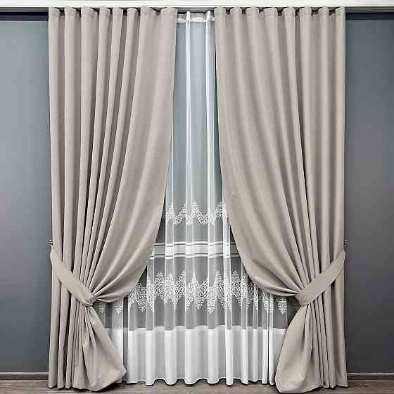 Комплект штор VR-Textil 100% блекаут ASHEN NIGHT 200х270 2шт і Тюль 600х270 1842ш-1704т Попелястий з білим 71-113/7 Київ