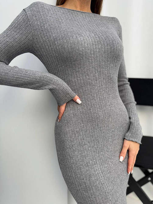 Женское трендовое платье из трикотажа рубчик Графит Одесса - изображение 8