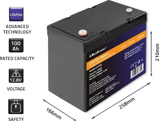 Акумулятор літій-залізо-фосфатний Qoltec LiFePO4 12.8V 100Ah (1280Wh) з BMS для інвертора ДБЖ котла Тернопіль - фото 2