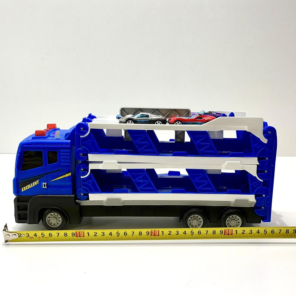 Автовоз інерційний з машинками рухомі деталі світлові та звукові ефекти Синій (D663-T204B) Чернігів - фото 7