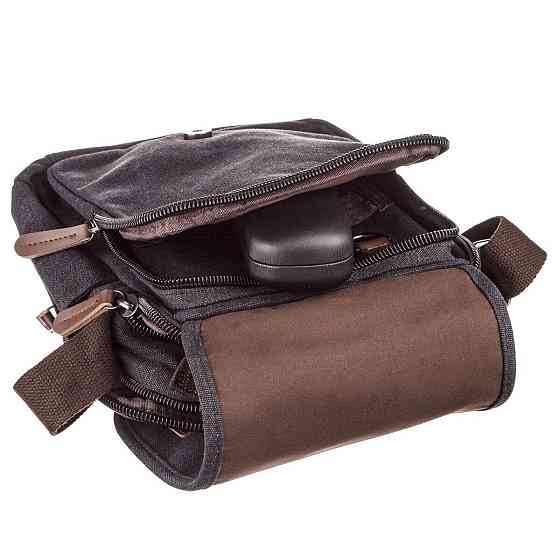 Універсальна текстильна чоловіча сумка на два відділення Vintage 20199 Чорна Київ