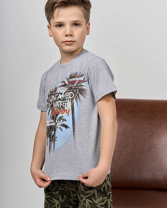 Комплект з капрі підлітковий Nicoletta — листя на шортах — Family look тато/син 89906 14-15, Сірий Київ - фото 6