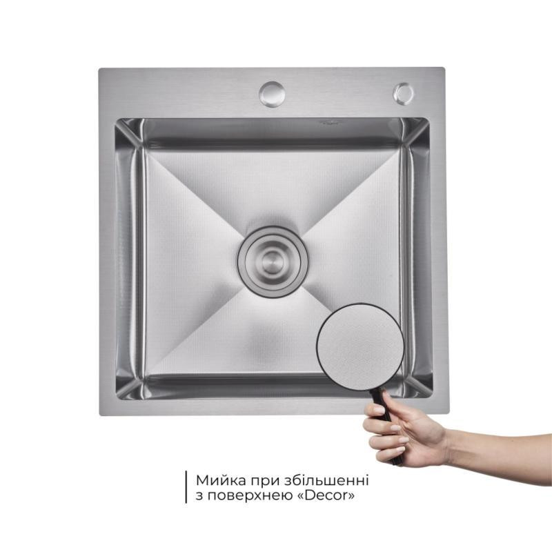 Мийка для кухні інтегрована Lidz Decor Honeycomb 2,5/0,5 мм з кошиком та дозатором в наборі Київ - фото 4