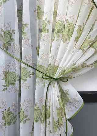 Кухонные шторки VR-Textil № 101к с подвязками Белый с салатовым 320х170 см (52-1210) Киев
