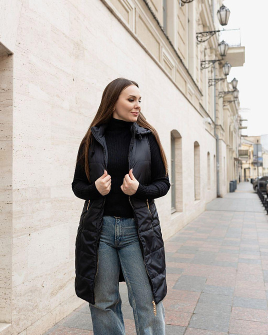 Женская длинная чёрная жилетка весна осень.  46-74р. Киев - изображение 3