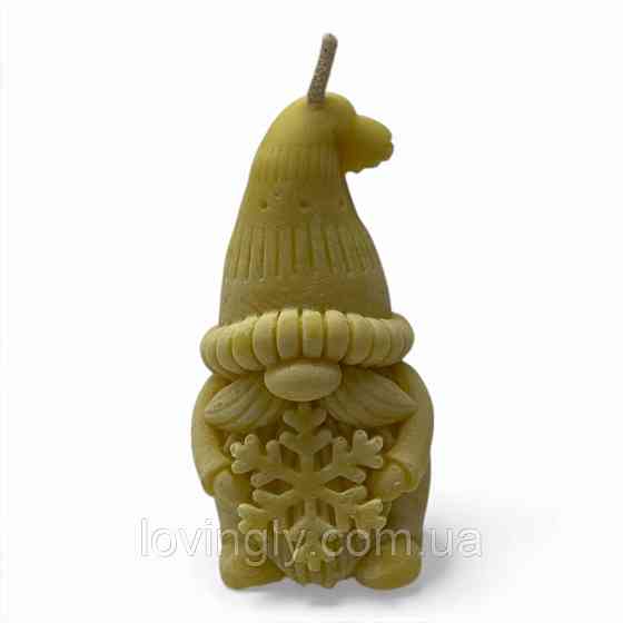 Фігурна свічка у формі гнома - натуральний віск, новорічний декор 7 см Ірпінь