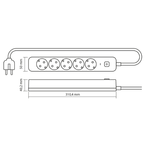 Мережевий подовжувач із заземленням 5 розеток 3м з кнопкою білий VF-PD53G-W Oncord Videx Житомир - изображение 1