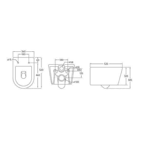 Унитаз подвесной Mixxus ELLIPSE-0306-R 520x360x365mm, система смыва RIMLESS (MI6708) Киев