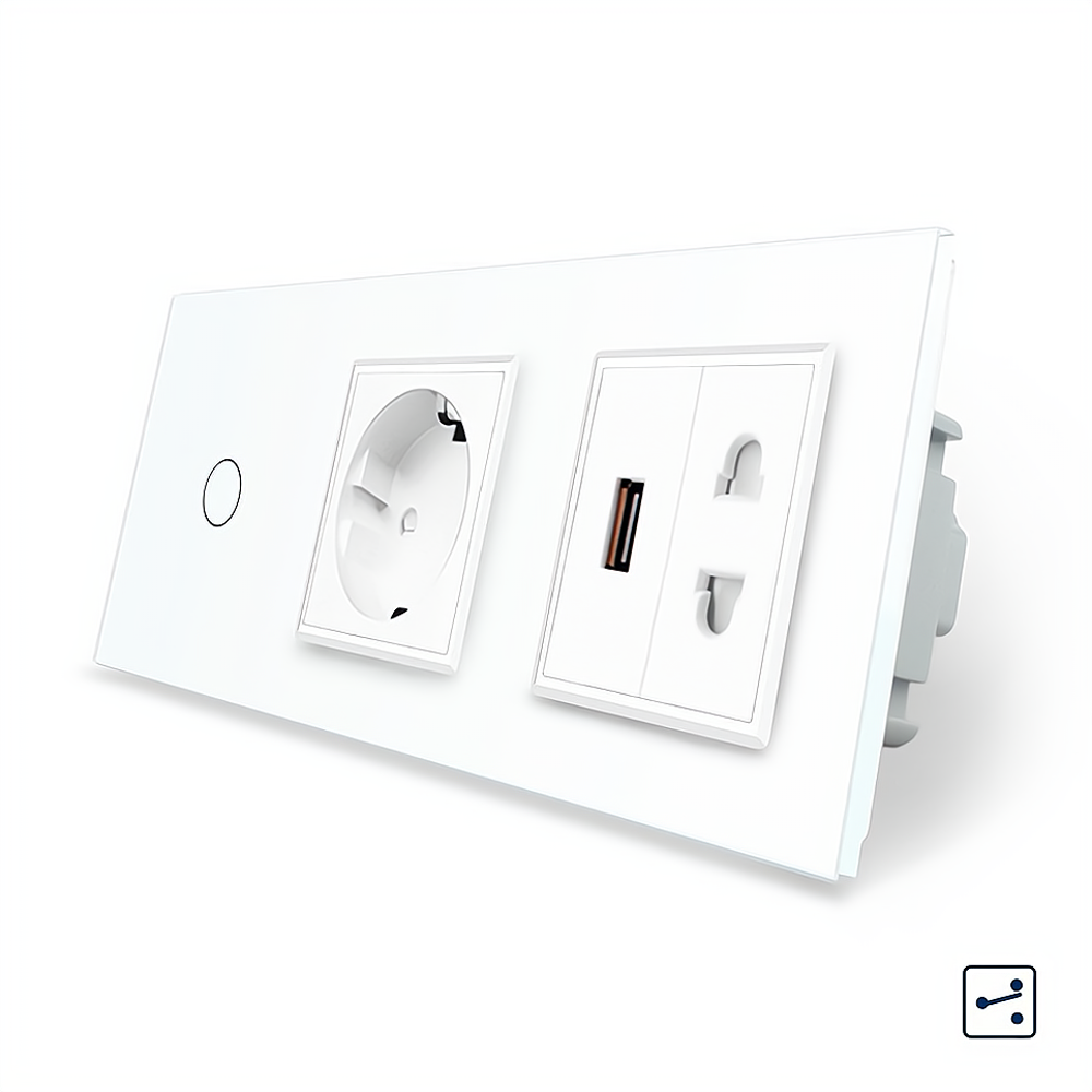 LIVOLO Сенсорний прохідний/перехресний вимикач 1 сенсор 1 розетка 1 USB 1 розетка універсальна Київ - фото 1