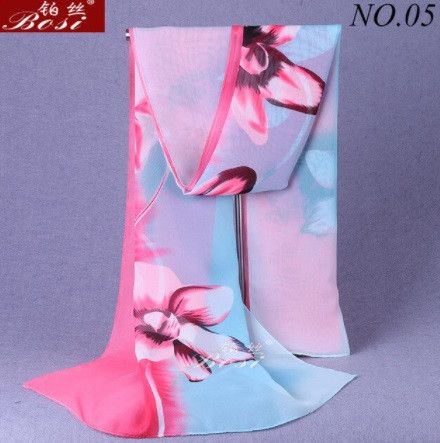 Женский шарфик с цветами, розовый + голубой - размер шарфика приблизительно 150*48см, шифон Киев - изображение 2