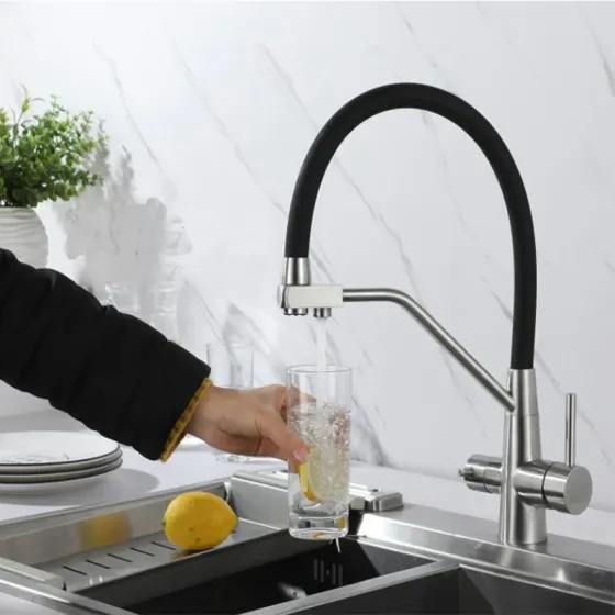 Змішувач для кухні Mixxus Premium SENNA 021 з виходом для питної води латунь/хром з чорним зливом (MI6826) Чернівці