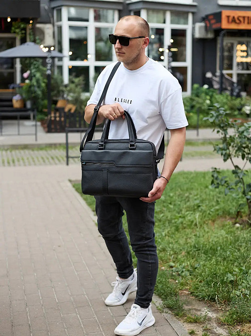 Мужская кожаная сумка портфель для ноутбука и документов в деловом стиле Tiding Киев - изображение 7