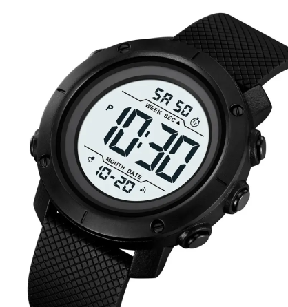 Чоловічий наручний годинник Skmei 2497 з каучуковим ремінцем (Чорний з білим) Київ