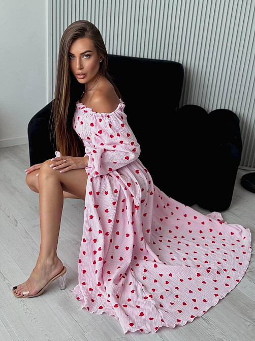 Жіноче романтичне легке максіплаття із серцем муслін 100% бавовна Рожеве, 42/44 Одеса - фото 7