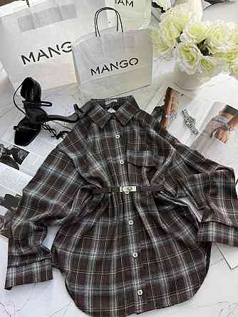 Жіноча тепла оверсайз сорочка в клітинку на ґудзиках кашемір Шоколад Одеса