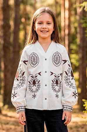 Вышиванка - рубашка для девочек молочная льняная топ 140 Киев