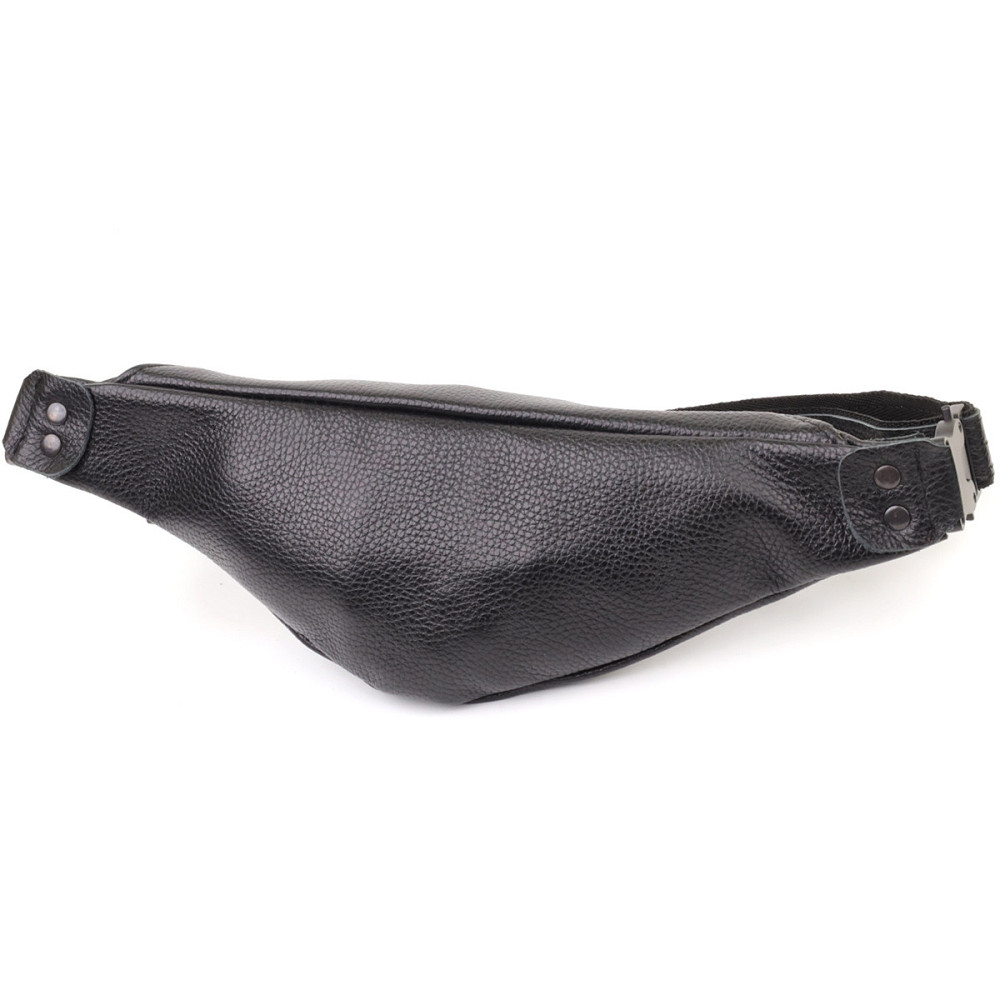 Удобная сумка бананка для мужчин из зернистой натуральной кожи Shvigel 23136 Черный Киев - изображение 2