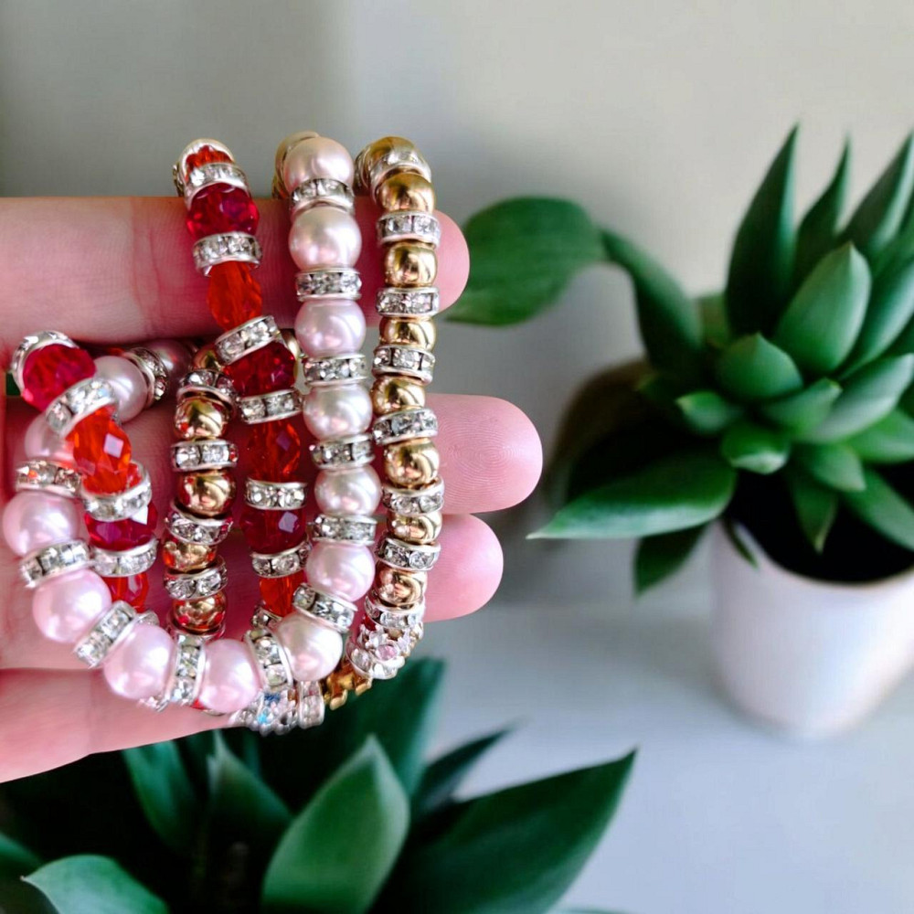 Жіночий браслет біжутерія на руку на гумці міцний модний стильний новий білий червоний намиста під перли Одеса - фото 2