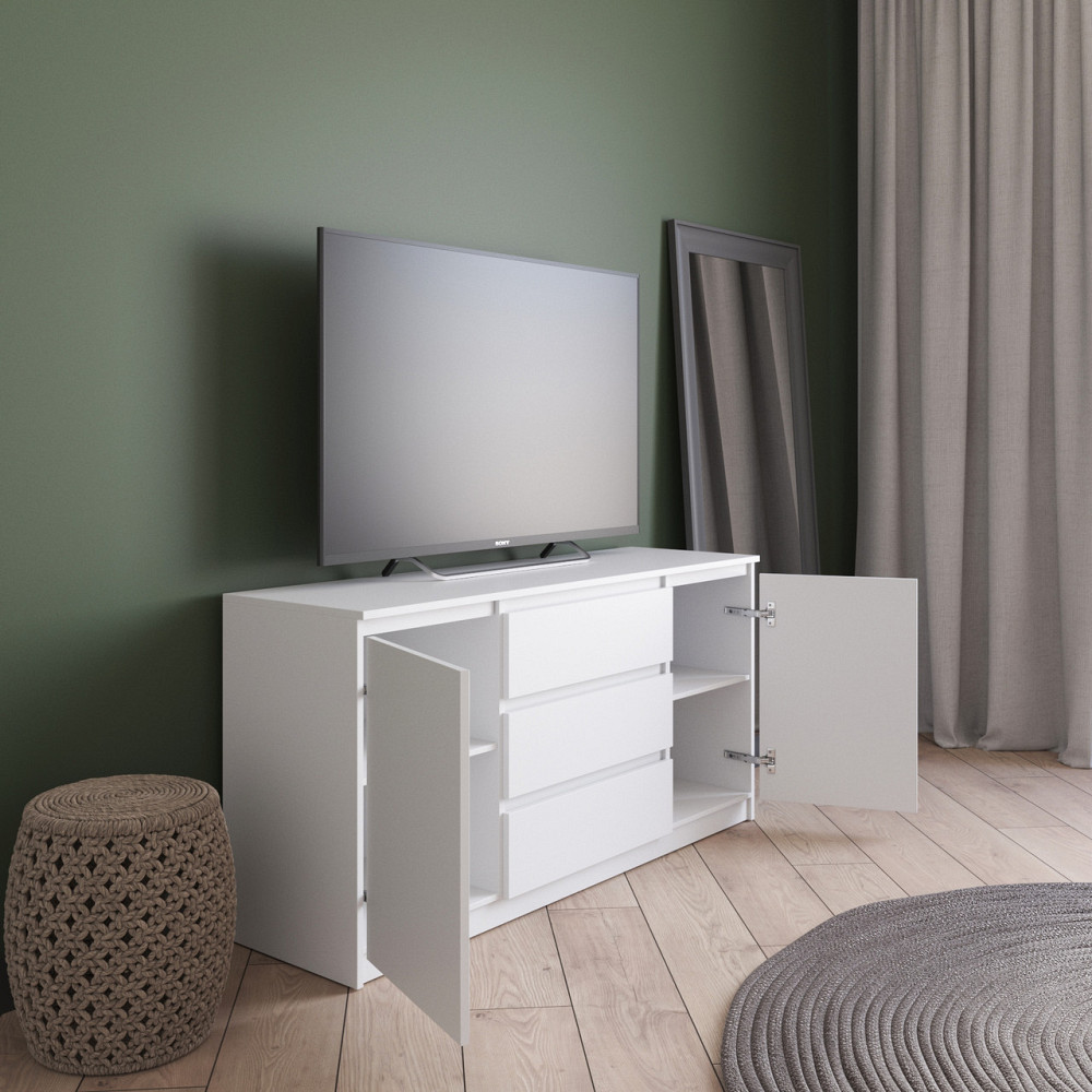 Комод под телевизор VAYS R-15 Бетон, 3 ящика и 2 отделения с полками, без ручек, ЛДСП, 140×40×75 см - для спальни, гостиной Львов - изображение 2